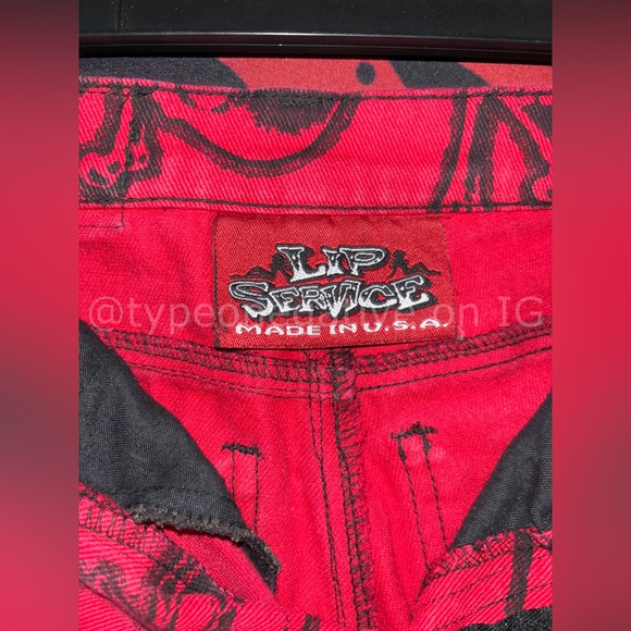 (SOLD) RARE 1990s Lip Service Red Rock Sl*t Skull Pants - Picture 3 of 4